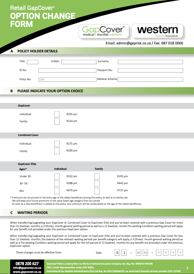 Combined Retail Option Change Form
