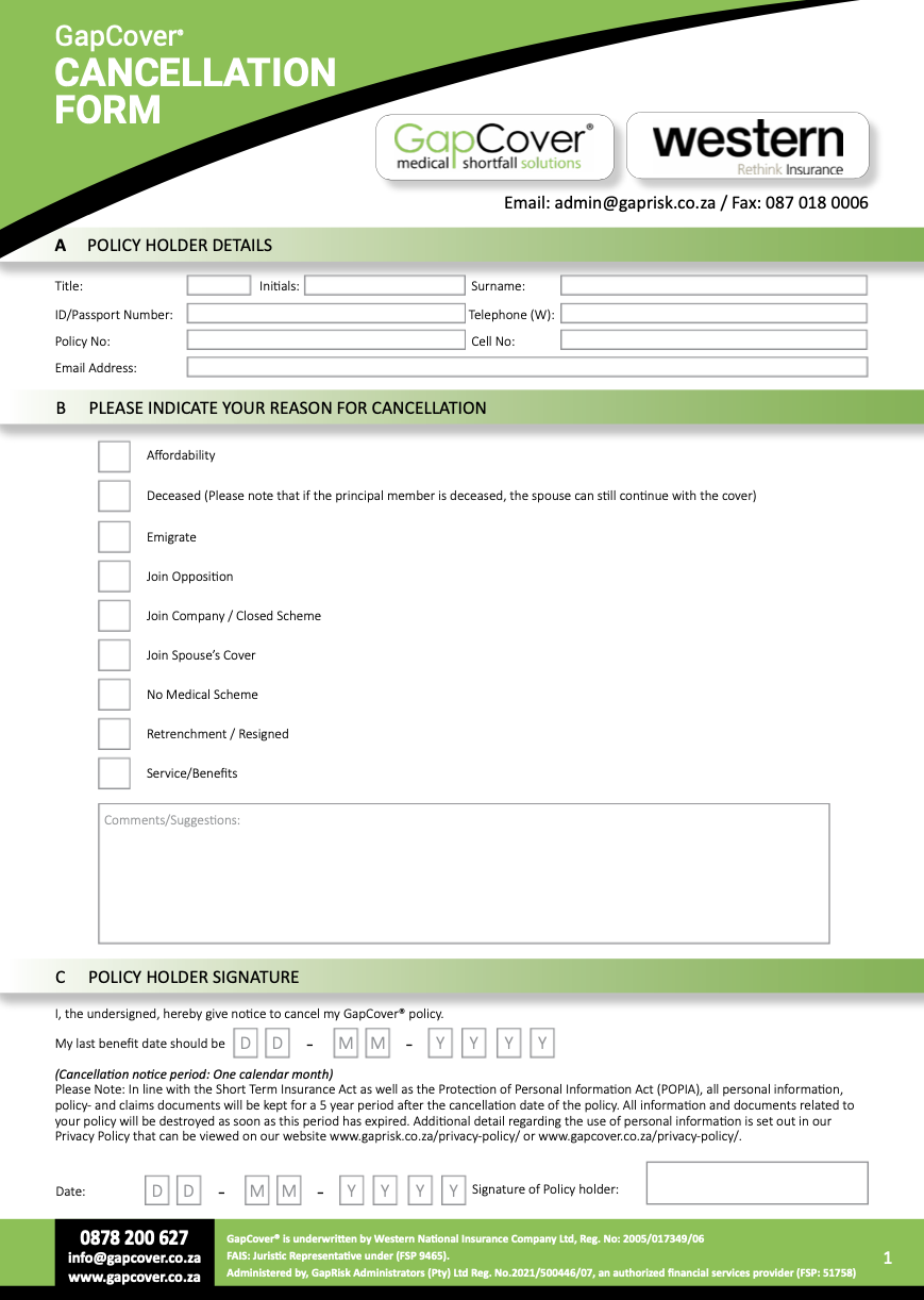 GapCover Cancellation Form