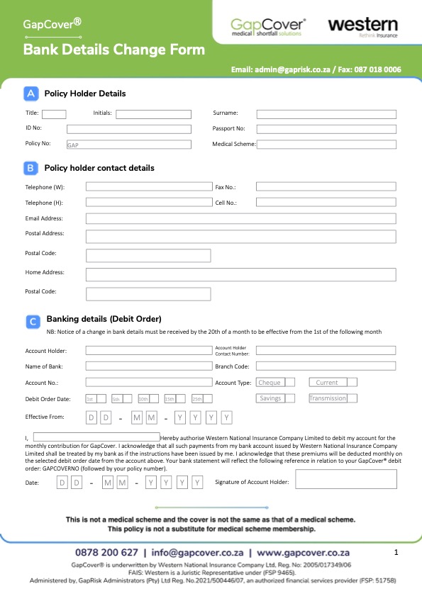 GapCover & Combined - Change Bank Details Form (Retail)_2025