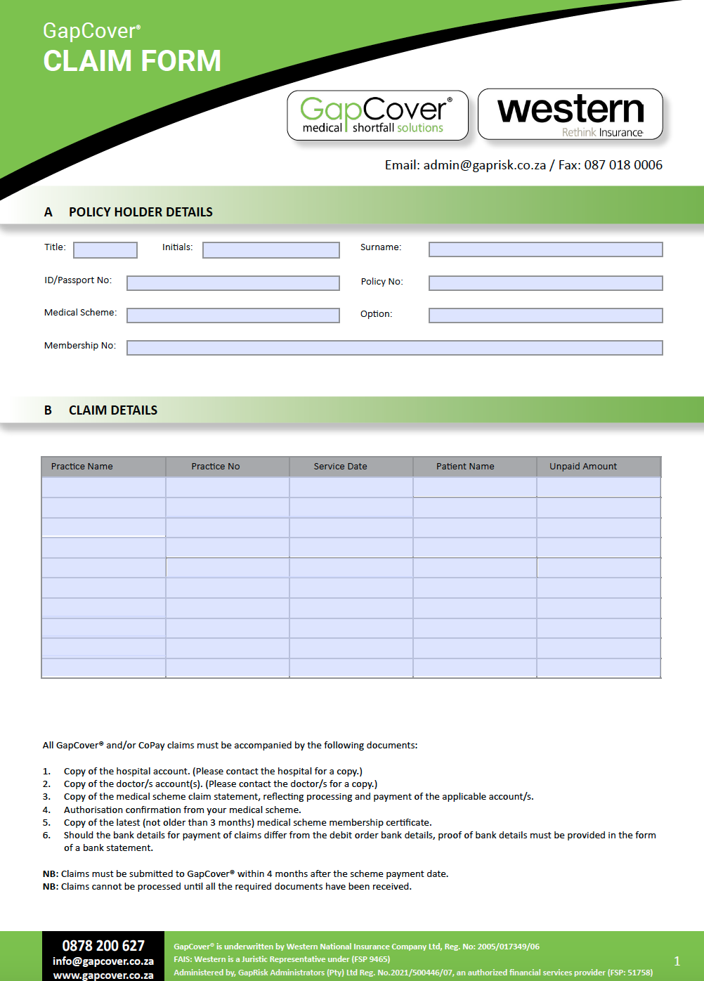 GapCover & Combined Claim Form