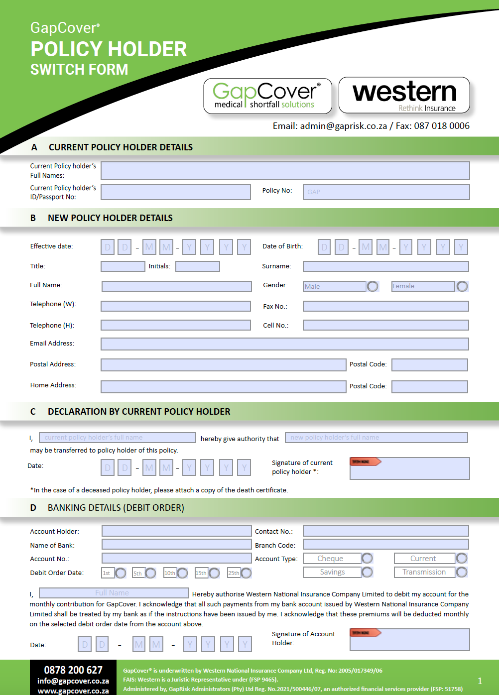 GapCover & Combined Policy Switch Form