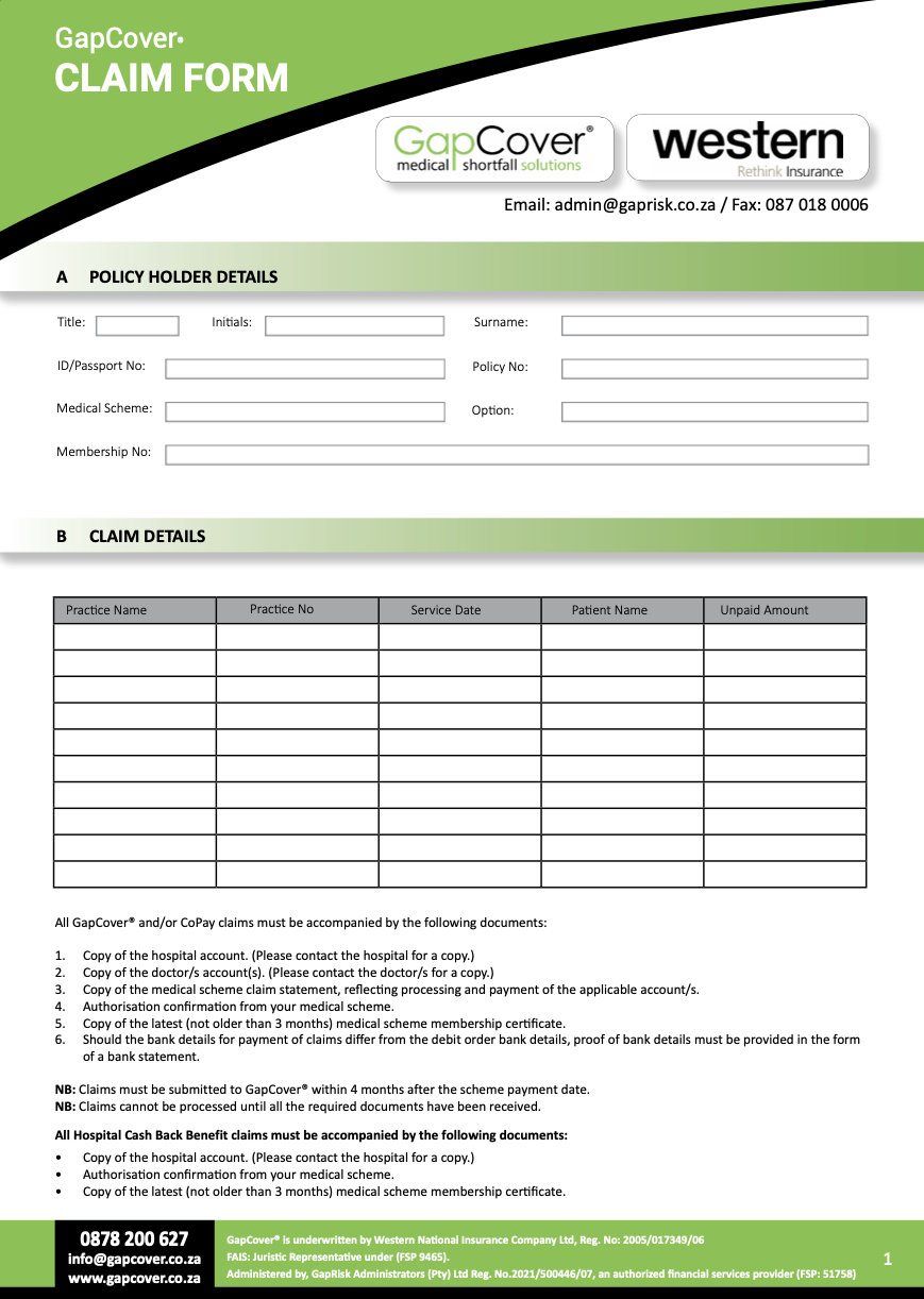 GapCover Elite Claim Form