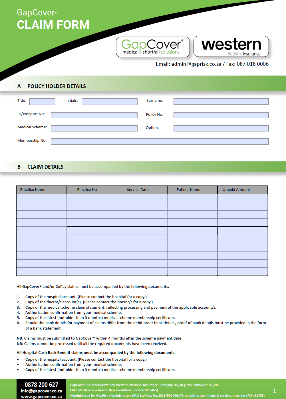 GapCover Elite Claim Form