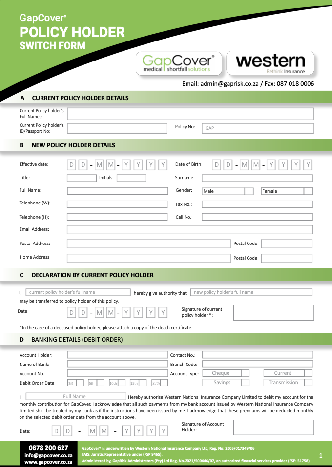 GapCover Policy Switch Form