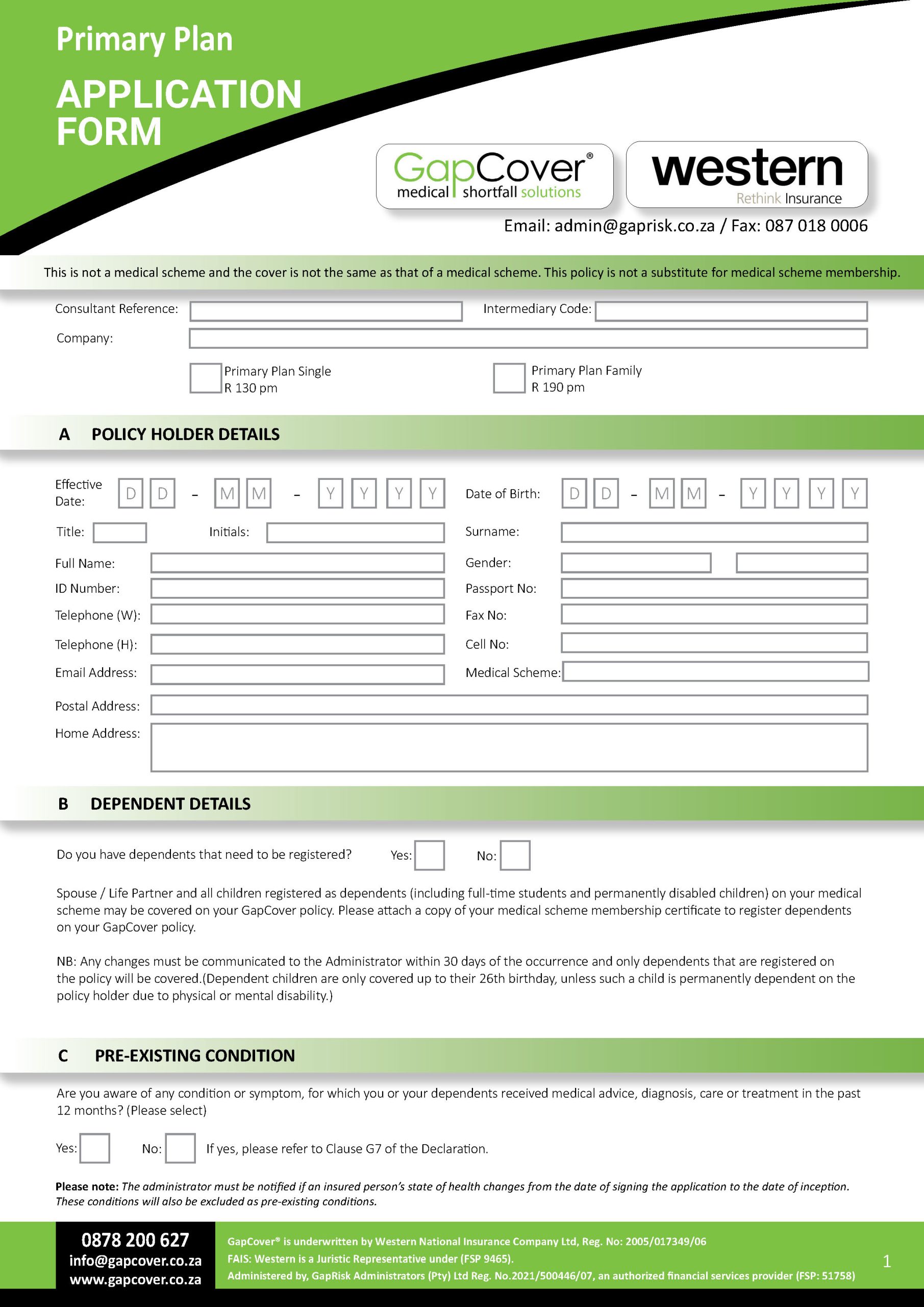 GapCover Elite Application Form