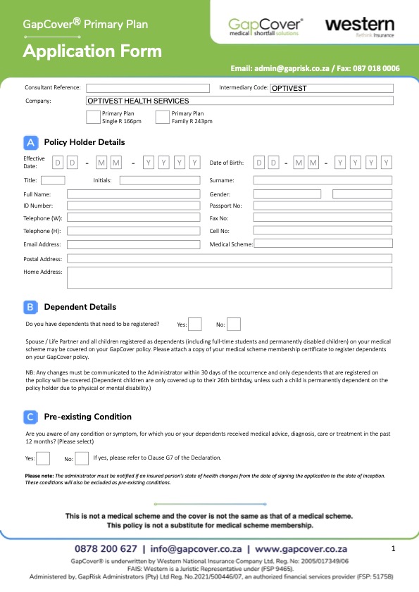 GapCover Primary Plan - Application Form_2025