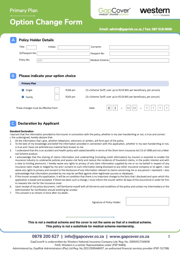 GapCover Primary Plan - Option Change Form_2025
